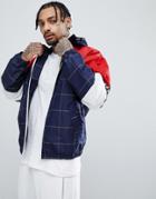 Asos Checked Windbreaker In Color Block Blue - Navy