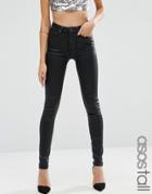 Asos Tall 'sculpt Me' Premium Jeans In Black Coated - Black