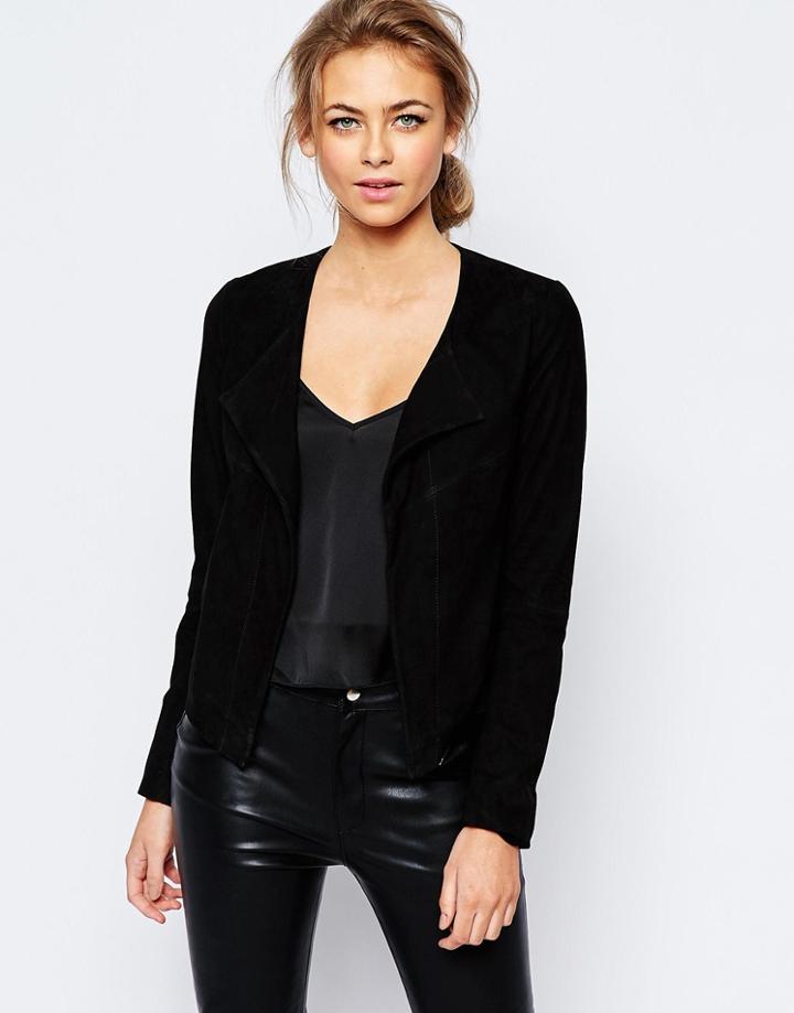 Ted Baker Suede Waterfall Jacket - Black