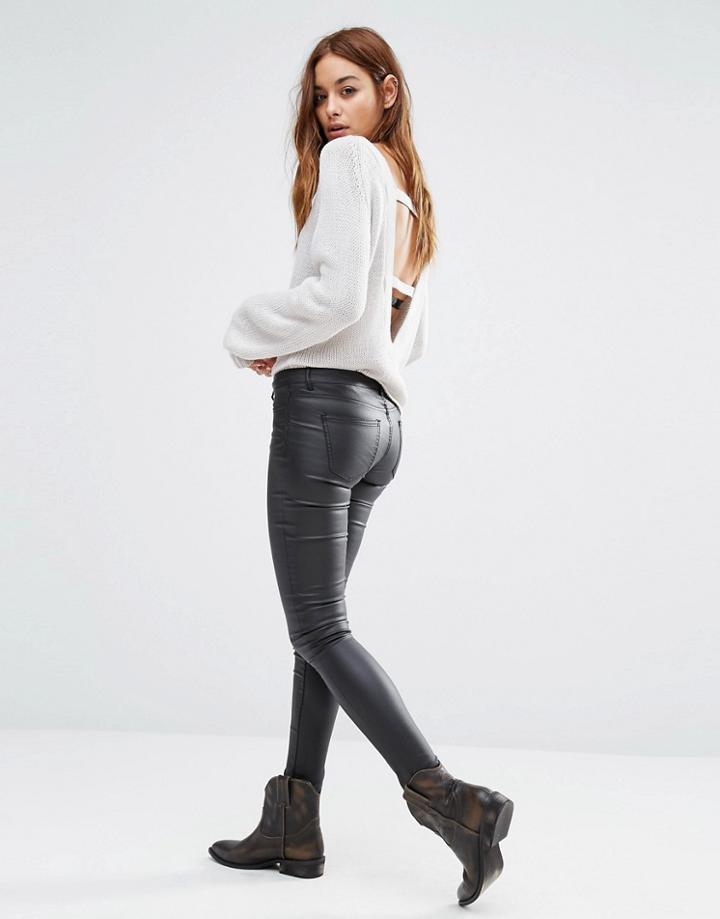 Noisy May Eve Low Waist Coated Skinny Pants - Black
