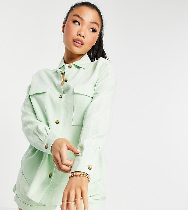 Asos Design Petite Linen Suit Shacket In Apple Green