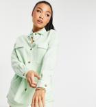 Asos Design Petite Linen Suit Shacket In Apple Green