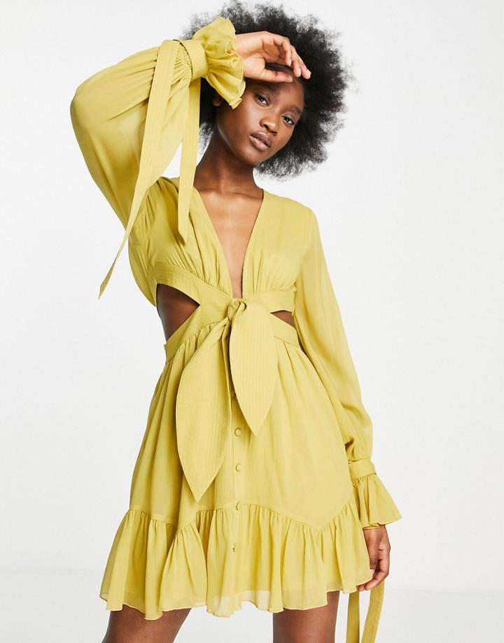 Asos Design Soft Mini Dress With Topstiching Cuff And Waist Detail-yellow