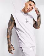 Asos Dark Future Oversized Tank In Misty Lilac With Logo Neck Trim-purple