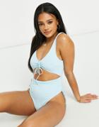 Asos Design Ruched Detail Swimsuit In Blue