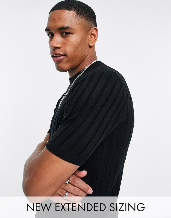 Asos Design Knitted Rib T-shirt In Black