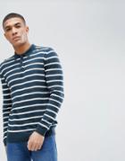 Asos Knitted Striped Polo In Dark Teal - Navy