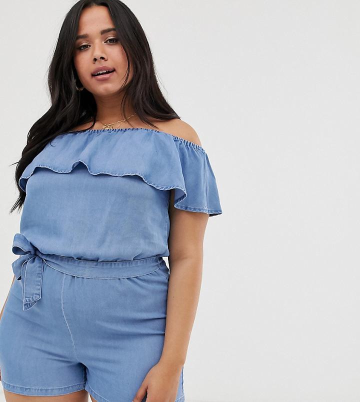 Vero Moda Curve Bardot Romper-blue