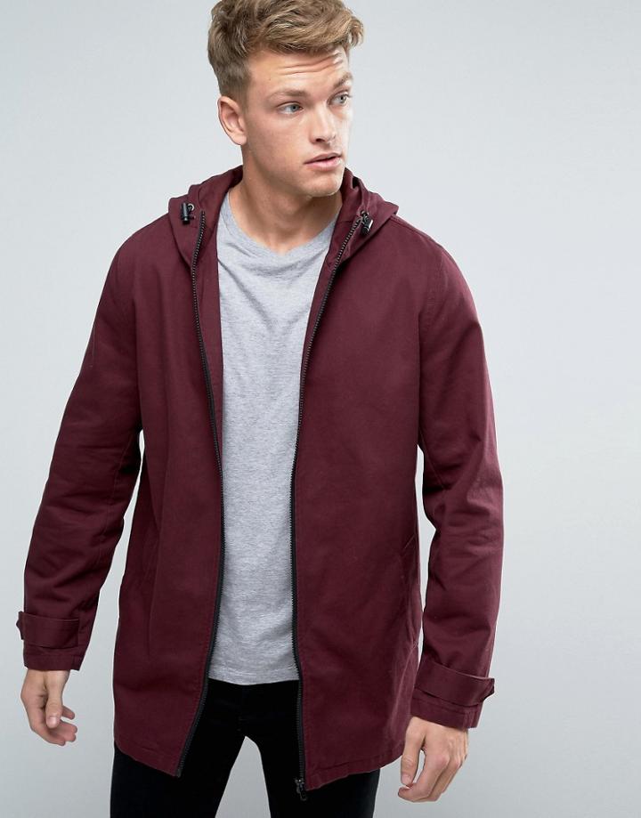 Asos Lightweight Parka Jacket In Burgundy - Red