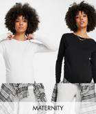 River Island Maternity 2 Pack Long Sleeved T-shirt In Gray And Black-multi