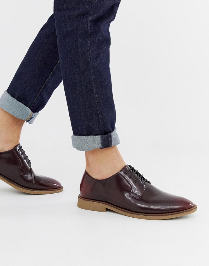 Asos Design Lace Up Shoes In Burgundy Faux Leather With Natural Sole - Red