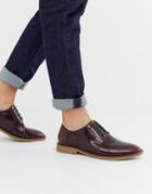 Asos Design Lace Up Shoes In Burgundy Faux Leather With Natural Sole - Red