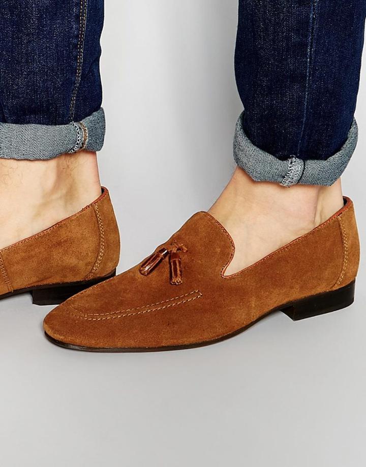 Red Tape Tassel Loafers In Tan Suede - Tan