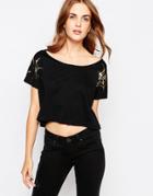 Worn By Halloween Cropped Top With Shoulder Detail - Black