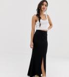 Asos Design Petite Maxi Skirt With Button Front And Split Detail-black