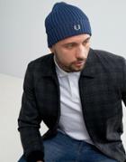 Fred Perry Logo Beanie In Blue - Blue