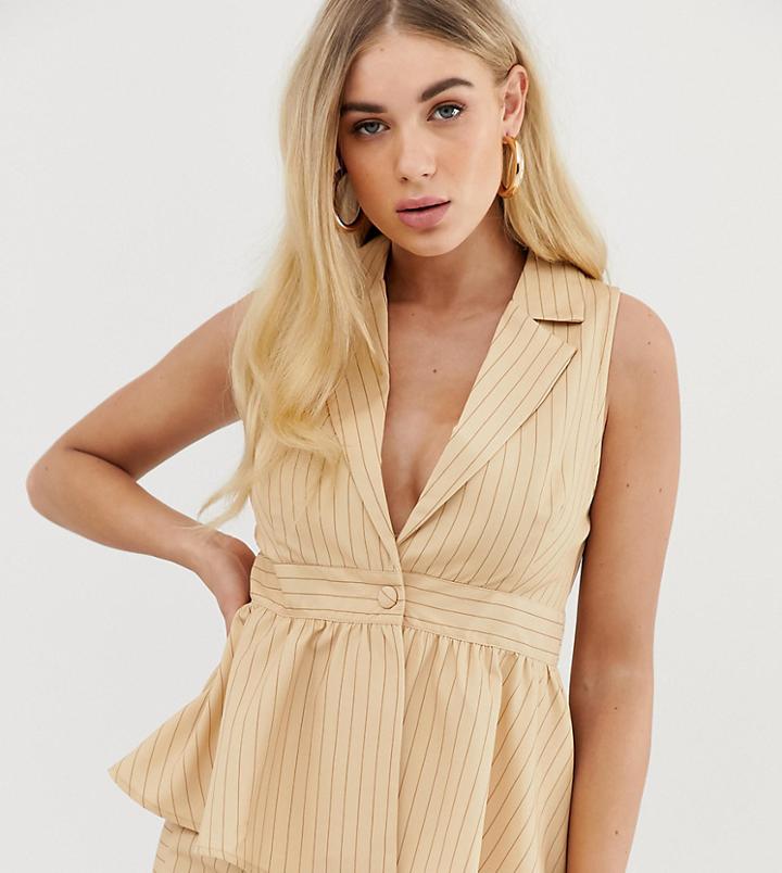 Unique21 Vest With Frill Hem In Pinstripe Two-piece - Beige