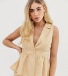 Unique21 Vest With Frill Hem In Pinstripe Two-piece - Beige