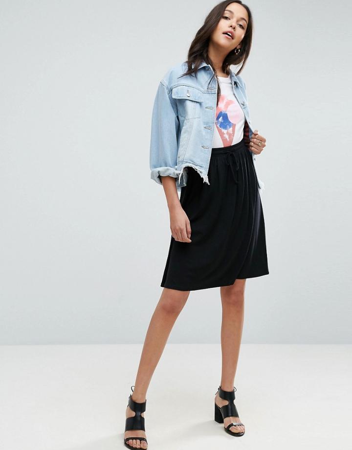Asos Jersey Midi Skirt With Drawstring Waist - Black