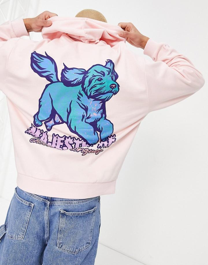 Crooked Tongues Hoodie With Majestic Dog Back Print In Pink-purple