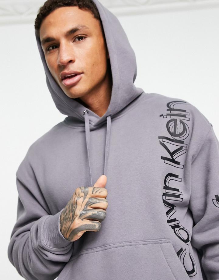Calvin Klein Jeans Vertical Bold Logo Hoodie In Gray