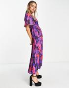 Twisted Wunder Midi Wrap Dress In Smudge Floral Print-purple