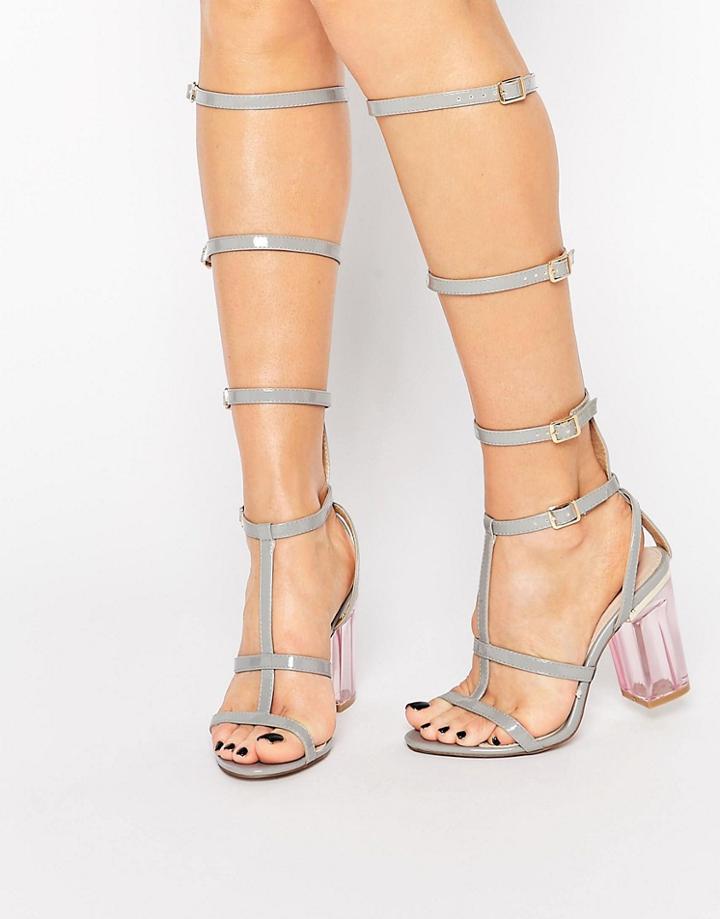 Public Desire Italy Gray Clear Heel Caged Gladiator Heeled Sandal - Gray Patent