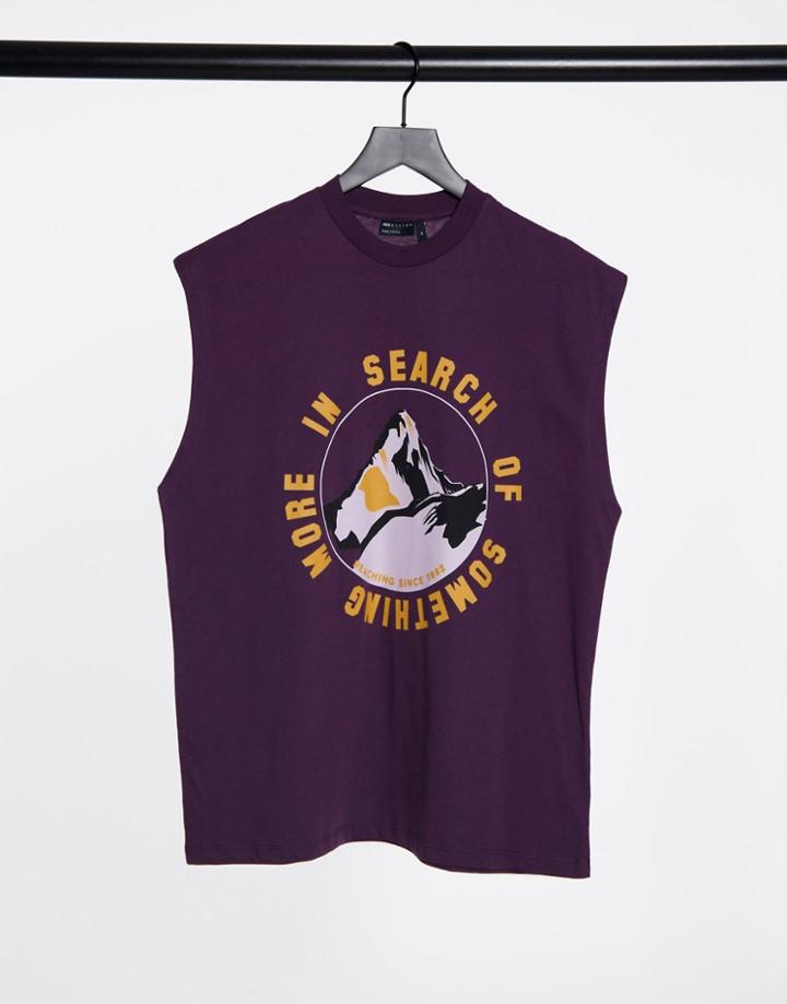 Asos Design Oversized Sleeveless T-shirt With Mountain Print In Purple