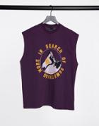 Asos Design Oversized Sleeveless T-shirt With Mountain Print In Purple