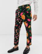 Asos Design Skinny Suit Pants In Cut And Sew Black Floral - Black