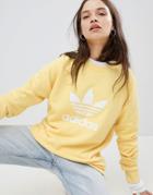 Adidas Originals Trefoil Oversized Sweatshirt In Yellow - Yellow