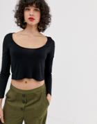 Noisy May Scoop Neck Long Sleeve Cropped Top - Black