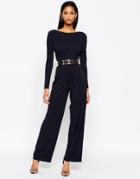 Asos Jumpsuit With Gold Metal Cut Out Belt - Navy