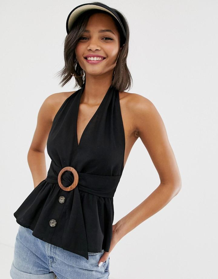 Asos Design Button Through Halter Sun Top - Black