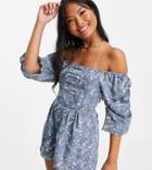 Missguided Petite Ditsy Floral Romper In Blue-blues