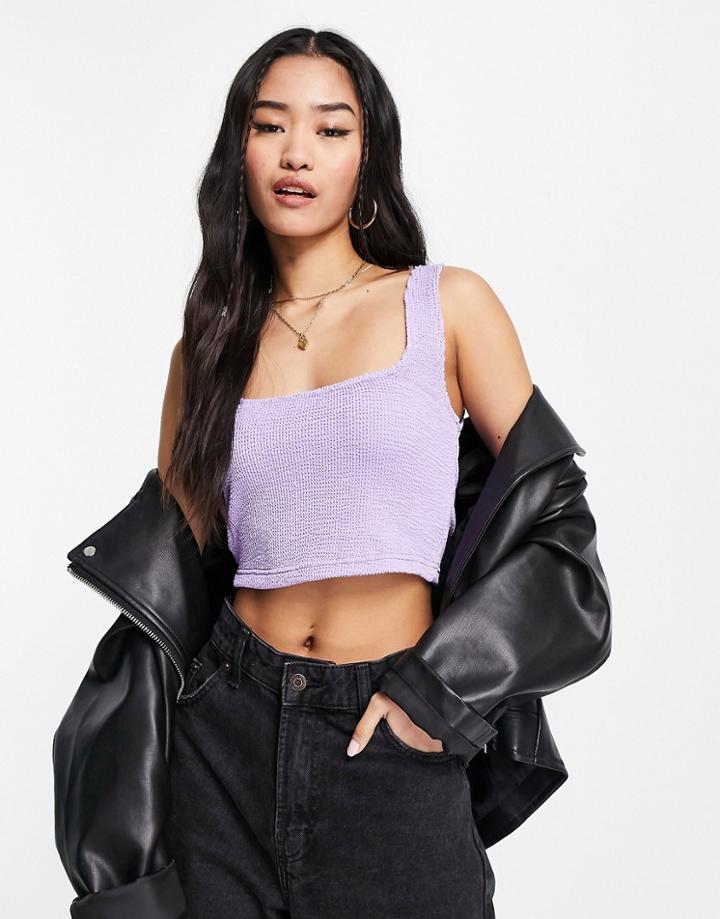 Asos Design Tank Top In Crinkle Texture In Lilac-purple