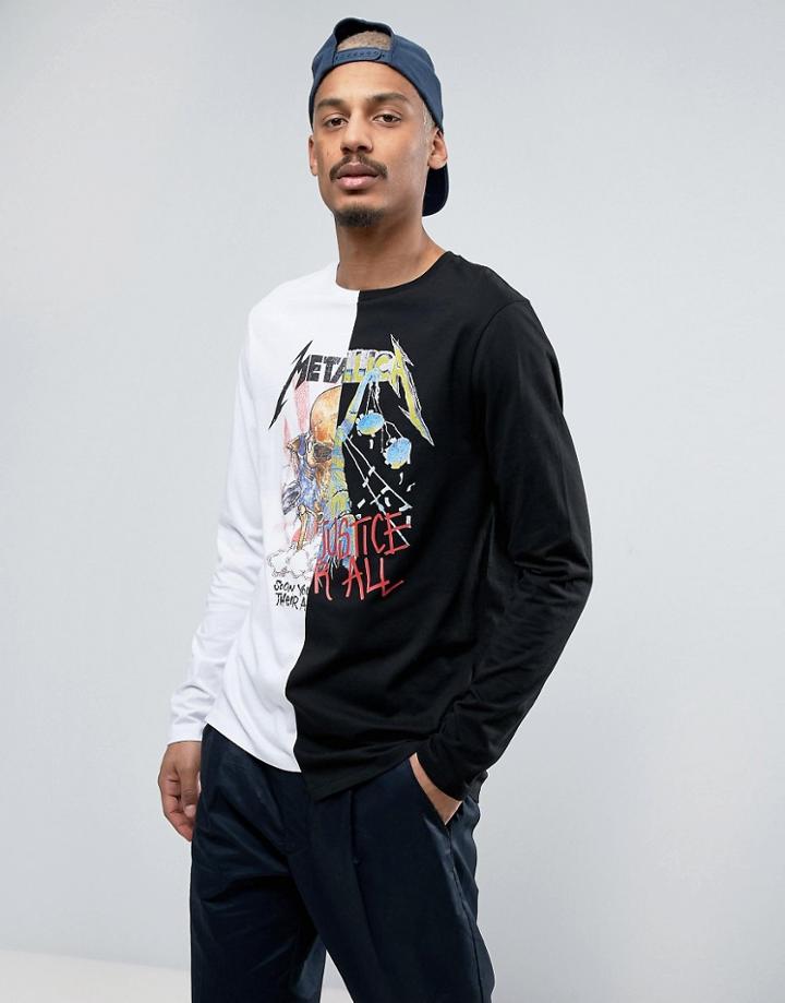 Asos Metallica Long Sleeve Band T-shirt With Splice - Black
