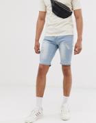 Good For Nothing Denim Shorts In Light Blue With Distressing - Blue