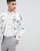 Asos Design Wedding Super Skinny Blazer In White Floral Print - White