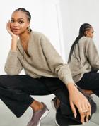 Asos Edition V Neck Sweater In Taupe-brown