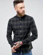 Asos Skinny Checked Shirt With Grandad Collar In Green - Green