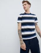 Original Penguin Varied Multi Stripe T-shirt Small Logo In Navy/white - Navy