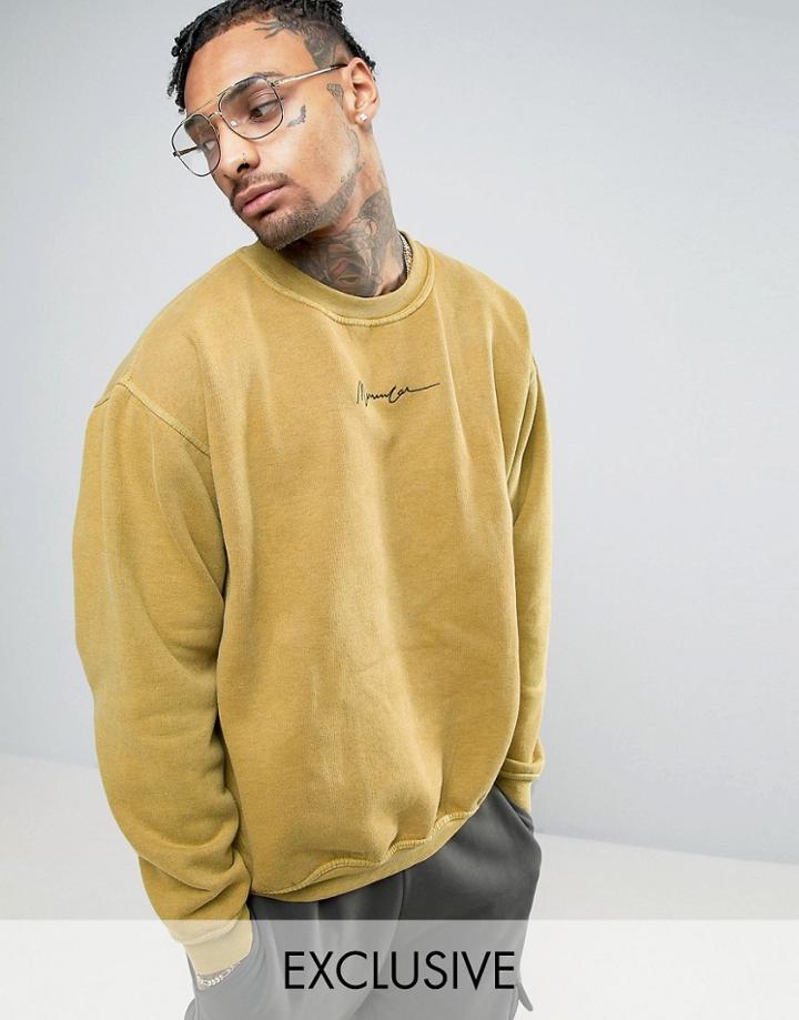 Mennace Embroidered Sweatshirt In Washed Mustard - Yellow