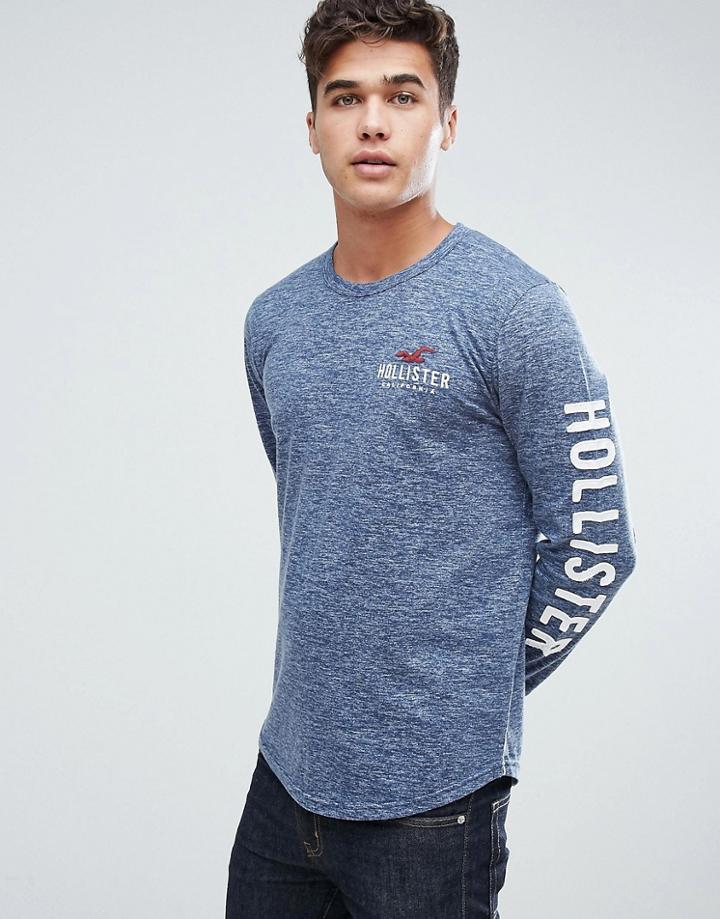 Hollister Long Sleeve Top Tech Logo Sleeve Print In Navy - Navy