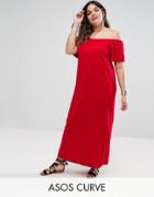 Asos Curve Off Shoulder Maxi Dress - Red