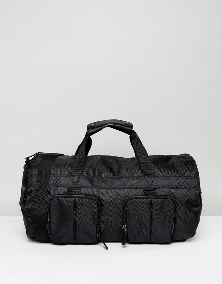 Asos Weekender Bag In Black With Front Pockets And Internal Shoe Bag - Black