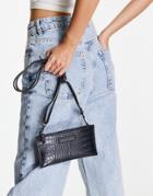 Claudia Canova Moc Croc Necklace Bag In Black