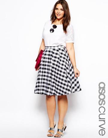 Asos Curve Exclusive Midi Skirt In Gingham Check