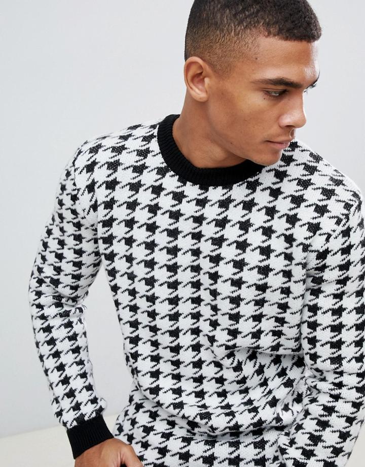 New Look Sweater In Black Dogstooth Print - Black