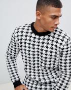 New Look Sweater In Black Dogstooth Print - Black